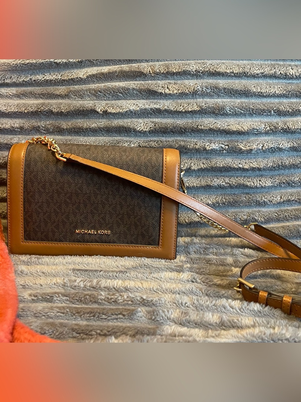 Michael Kors Brown Leather Trim Crossbody Bag